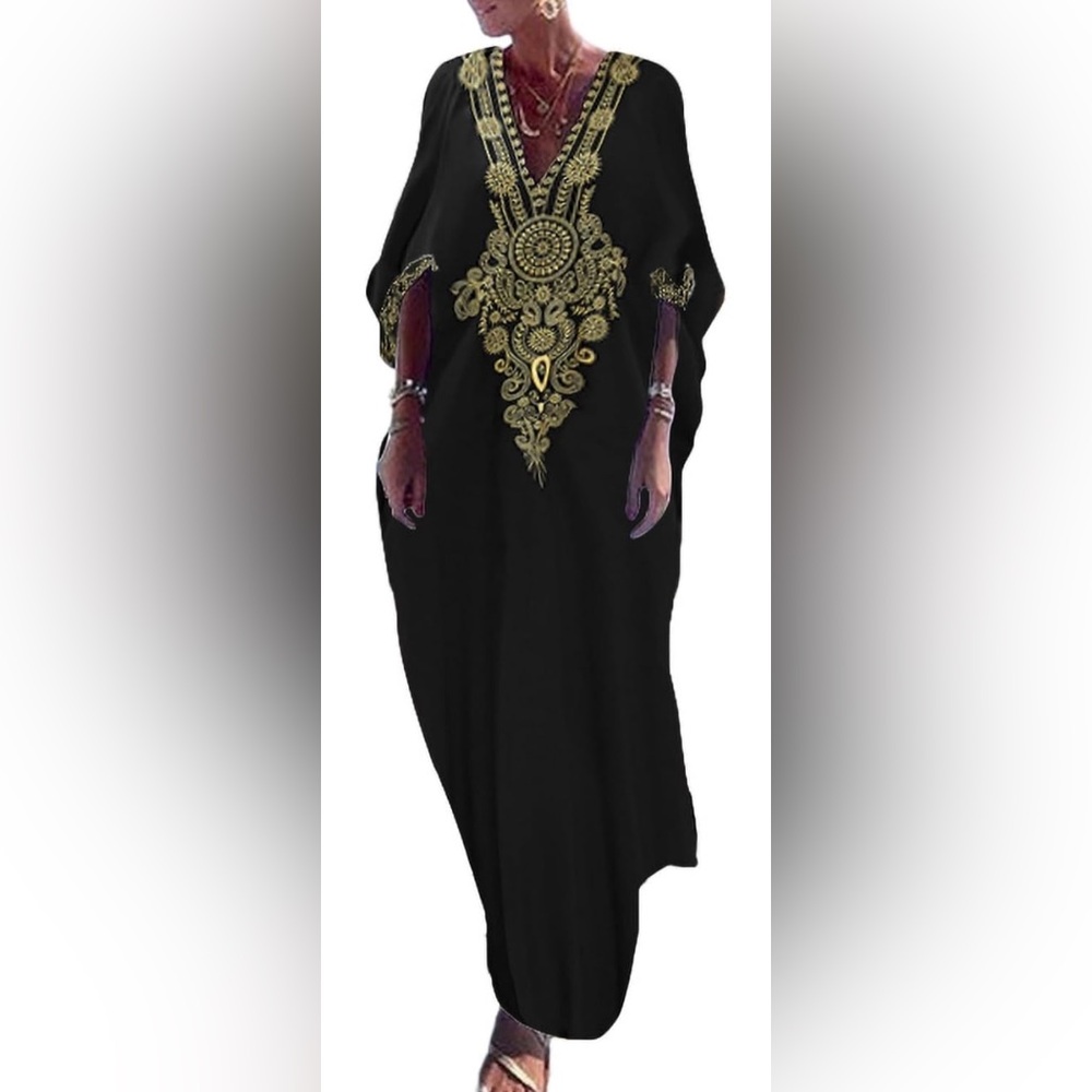 Black & Gold Caftan & Maxi Dress & Swimsuit Cover | OS | NWT | Stunning